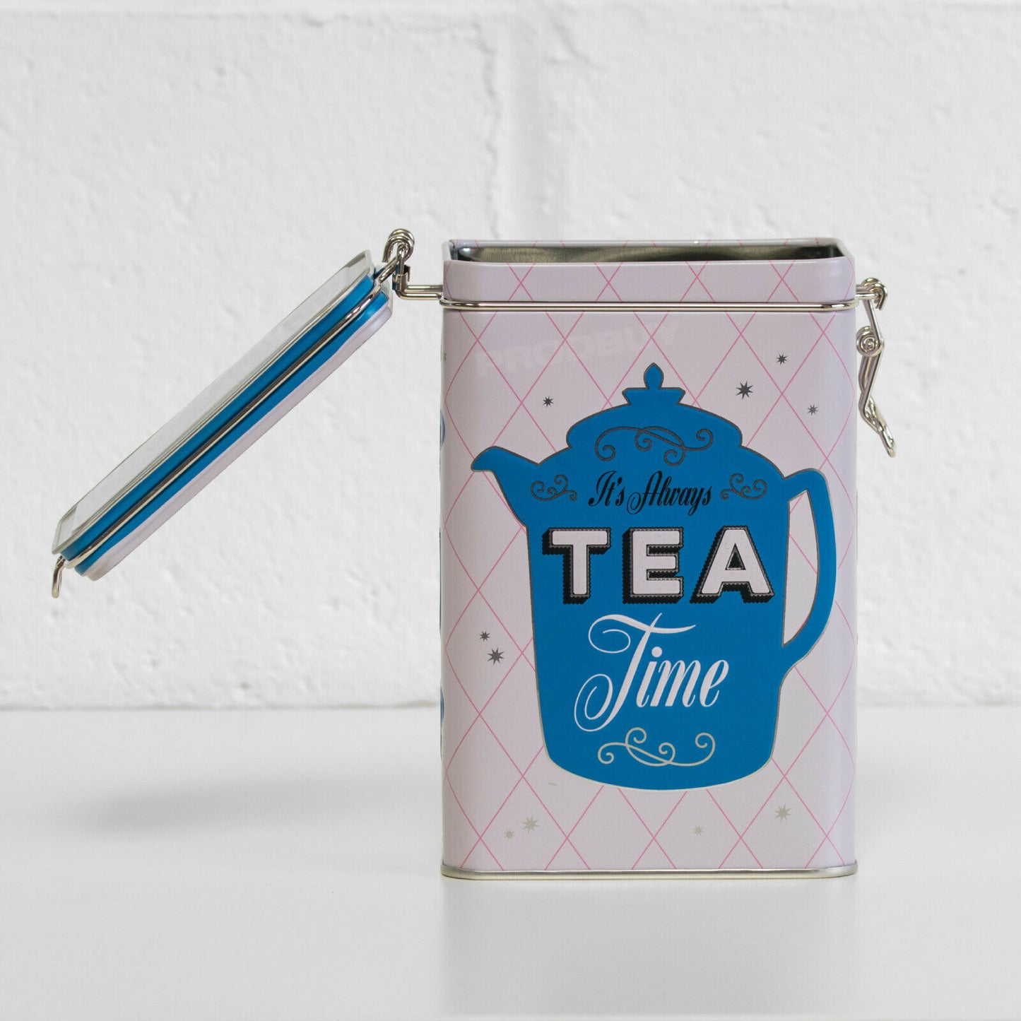 It's Always Tea Time Retro Clip Top 1.3 Litre Storage Tin