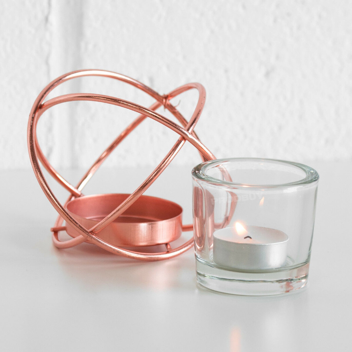 Set of 2 Copper Wire Glass Tealight Candle Holders