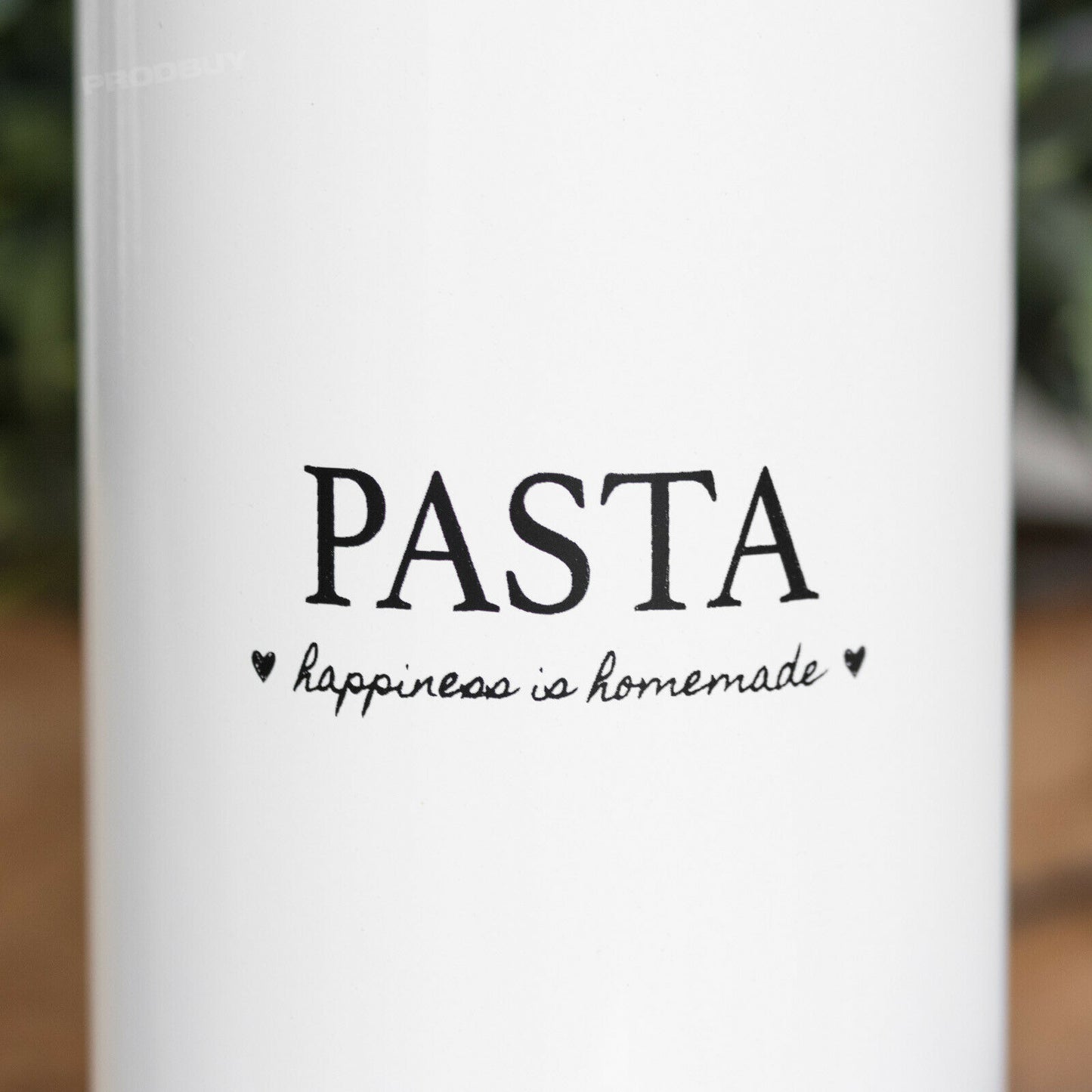 White Metal 'Pasta' Jar with Wooden Lid