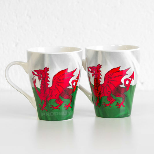Set of 2 Large Welsh Dragon Flag Mugs Cups