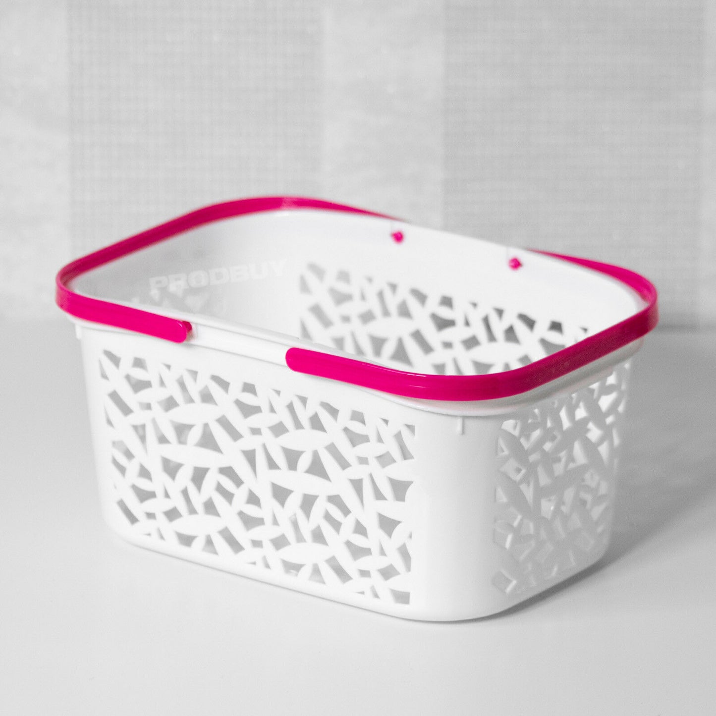 Plastic Storage Basket With Folding Handles