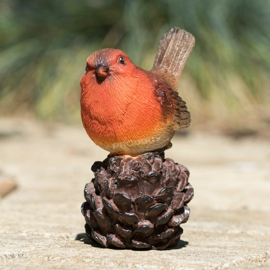 Robin On Pinecone Small Realistic Bird Ornament