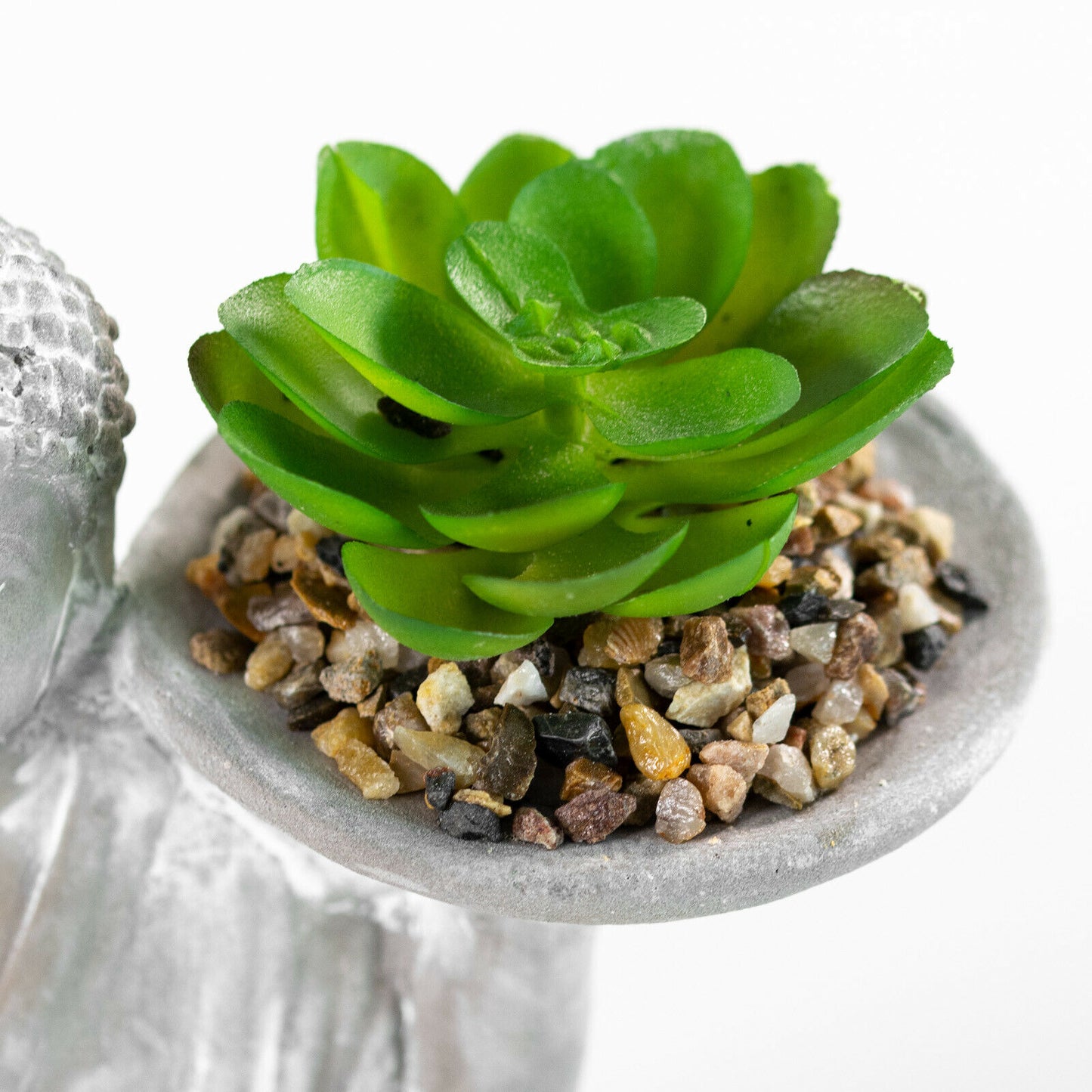 Grey Small Buddha Figure with Succulent