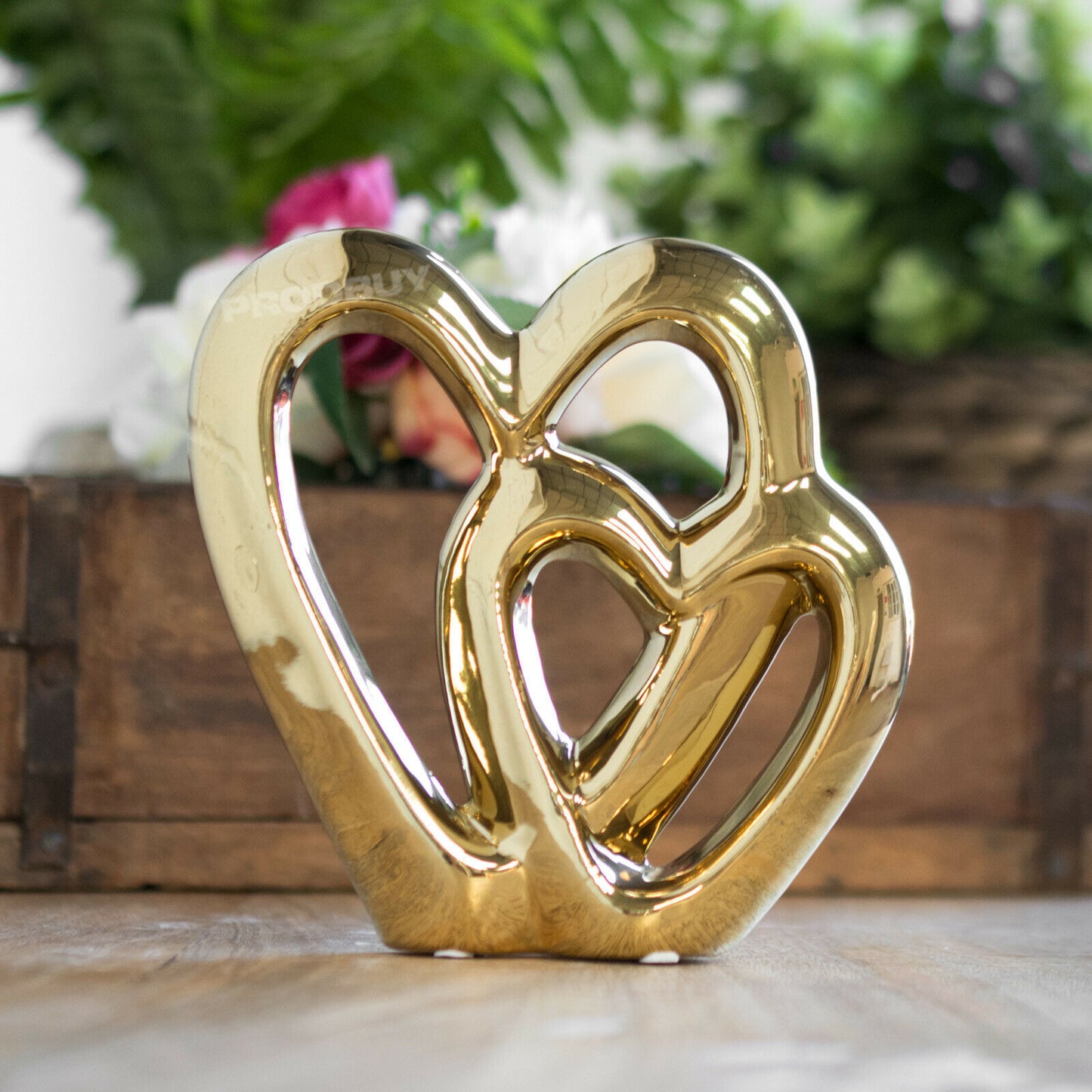 Gold Double Love Heart 15cm Ornament