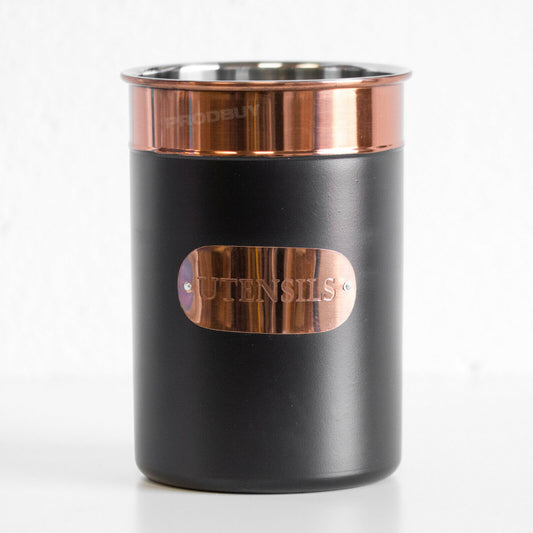 Black & Copper Stainless Steel Utensil Holder Pot