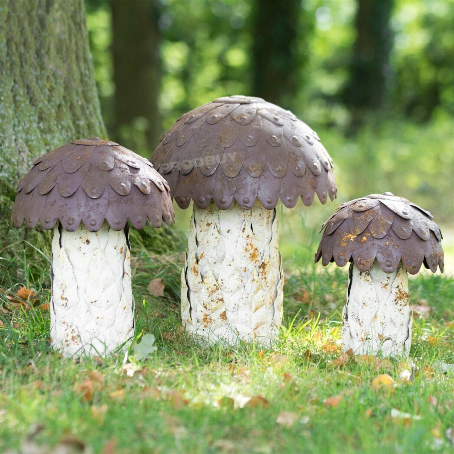 Set of 3 Large Metal Mushroom Garden Ornaments