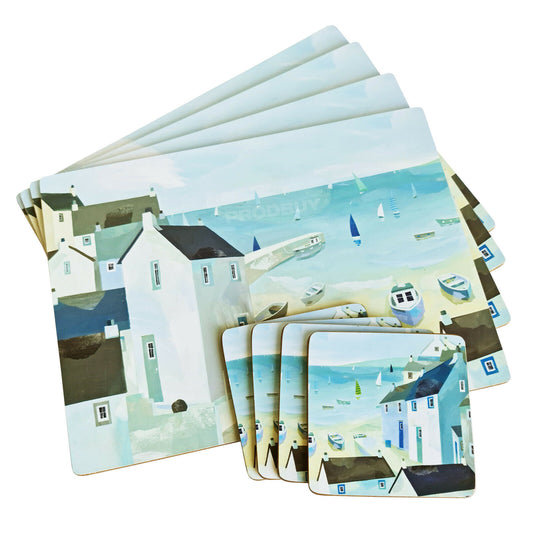 Set of Coastal Town 4 Placemats & 4 Coasters