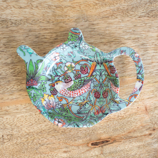 William Morris Teal Strawberry Thief Melamine Teabag Holder Tidy