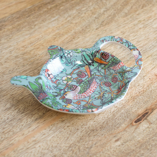 William Morris Teal Strawberry Thief Melamine Teabag Holder Tidy