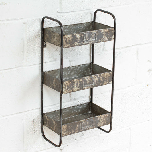 Galvanised Metal 3 Shelf Wall Unit Industrial Style