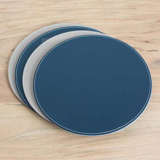 Navy & Grey Reversible Round 4 x Placemats & 4 x Coasters Set