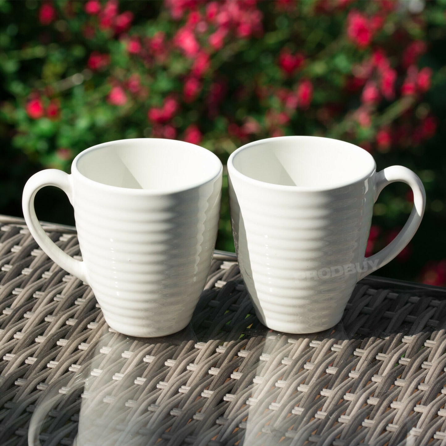 Set of 2 Cream Ribbed Coffee Mugs 330ml