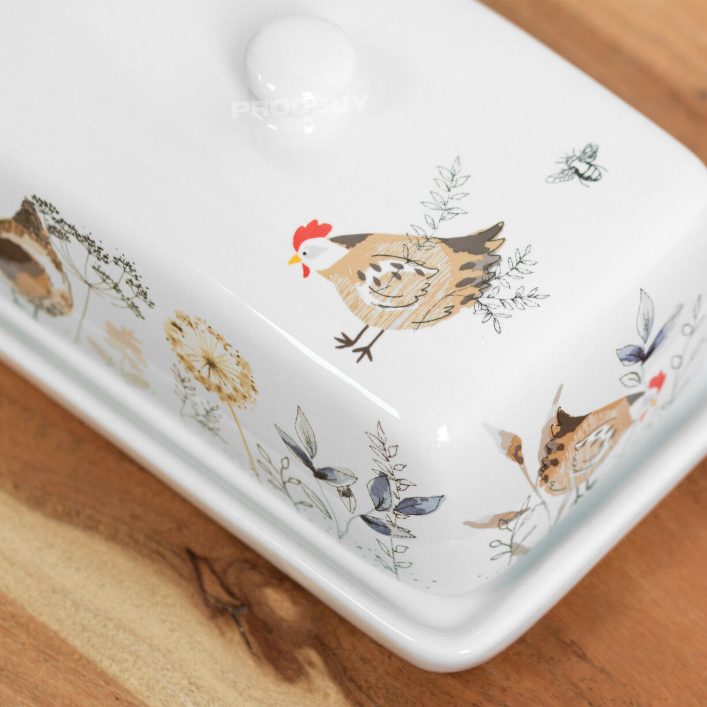 Country Hens Ceramic Butter Dish with Lid