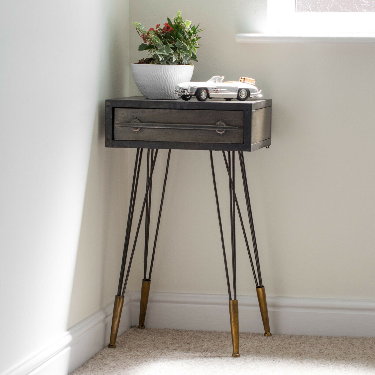 Vintage Industrial Bedside Table Rustic Retro Design