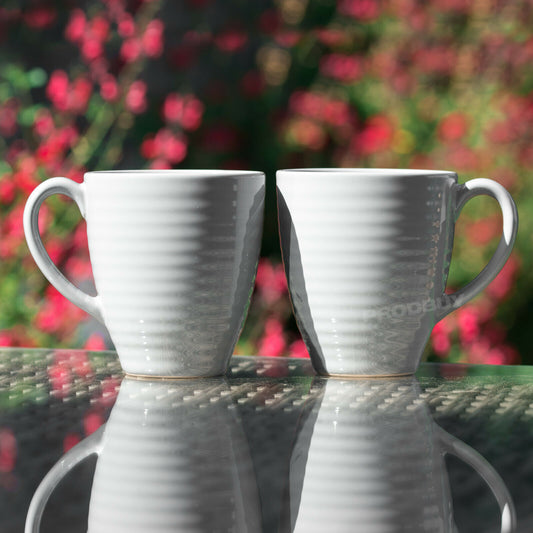 Set of 2 Grey Stoneware Ribbed Coffee Mugs