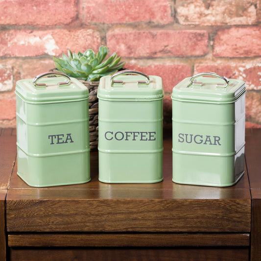 Sage Green Tea Coffee Sugar Canisters Set