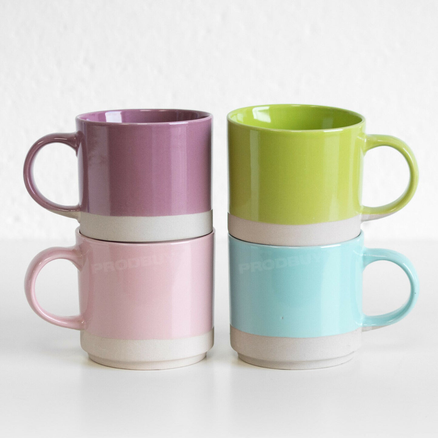 Set of 4 Two Tone Colour Ceramic Stackable Mugs