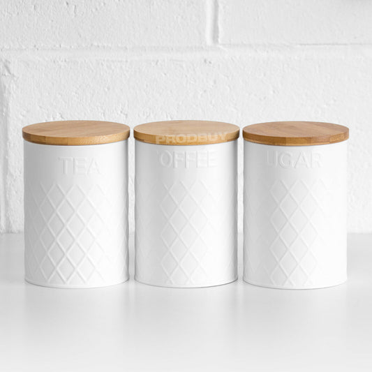 White Geometric Tea Coffee Sugar Canisters Storage Set