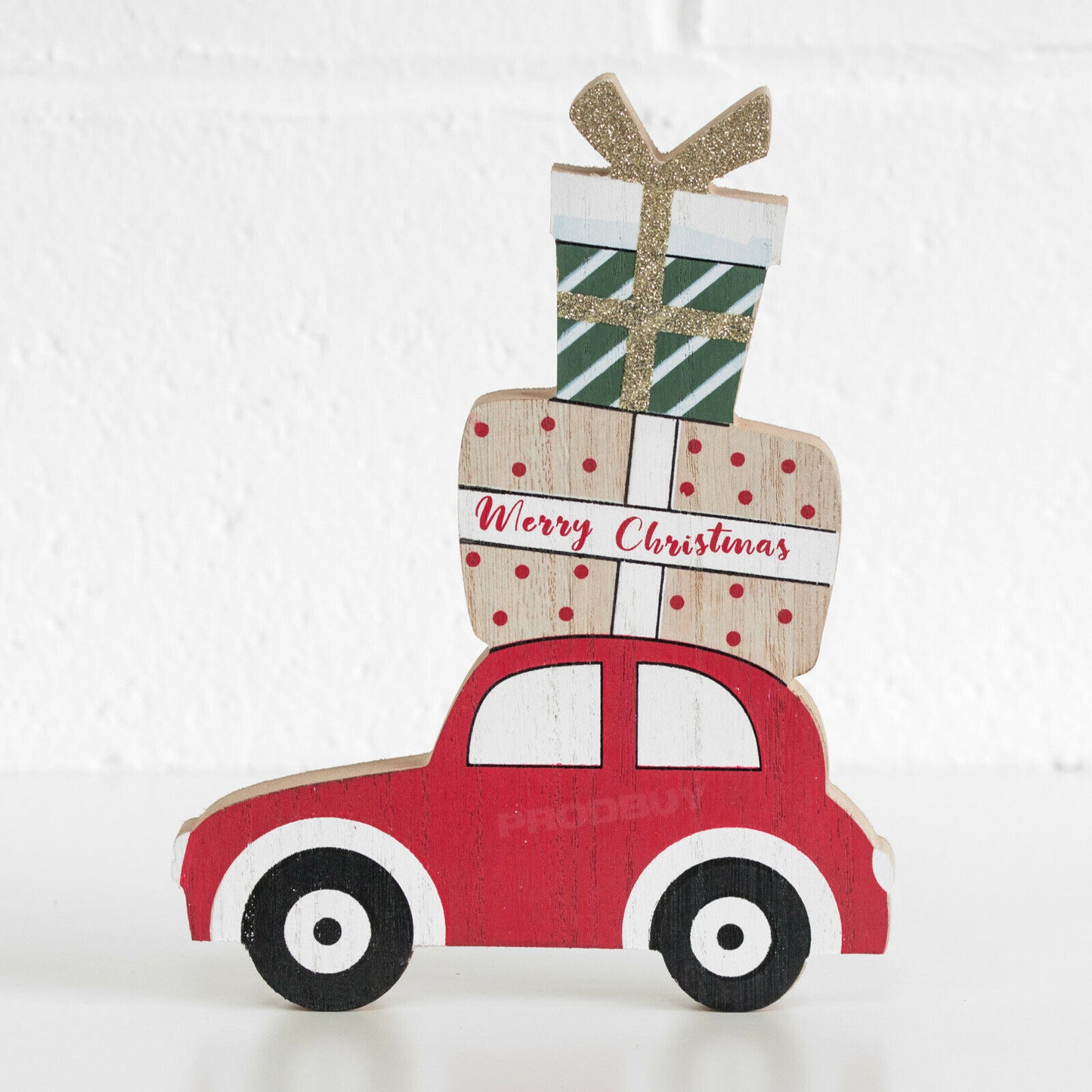 Wooden Car with Presents 'Merry Christmas' Standing Decoration