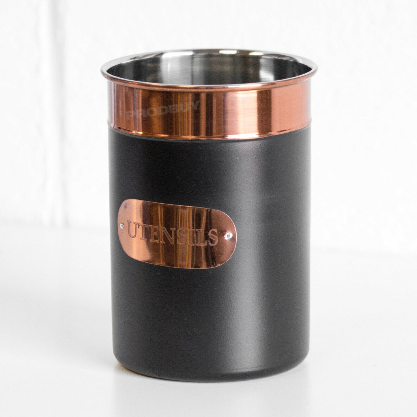 Black & Copper Stainless Steel Utensil Holder Pot