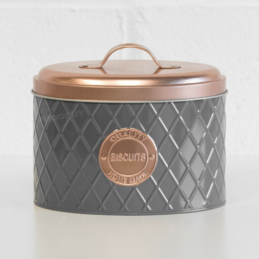 Grey & Copper Oval Biscuit Tin
