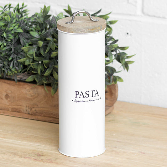 White Metal 'Pasta' Jar with Wooden Lid