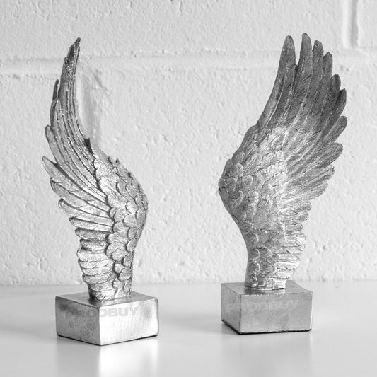 Large Silver 10" Pair of Angel Wings Bookends