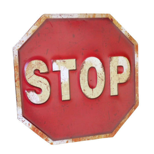 Red Metal "STOP" Wall Sign 35cm Rustic Industrial Traffic Road Warning