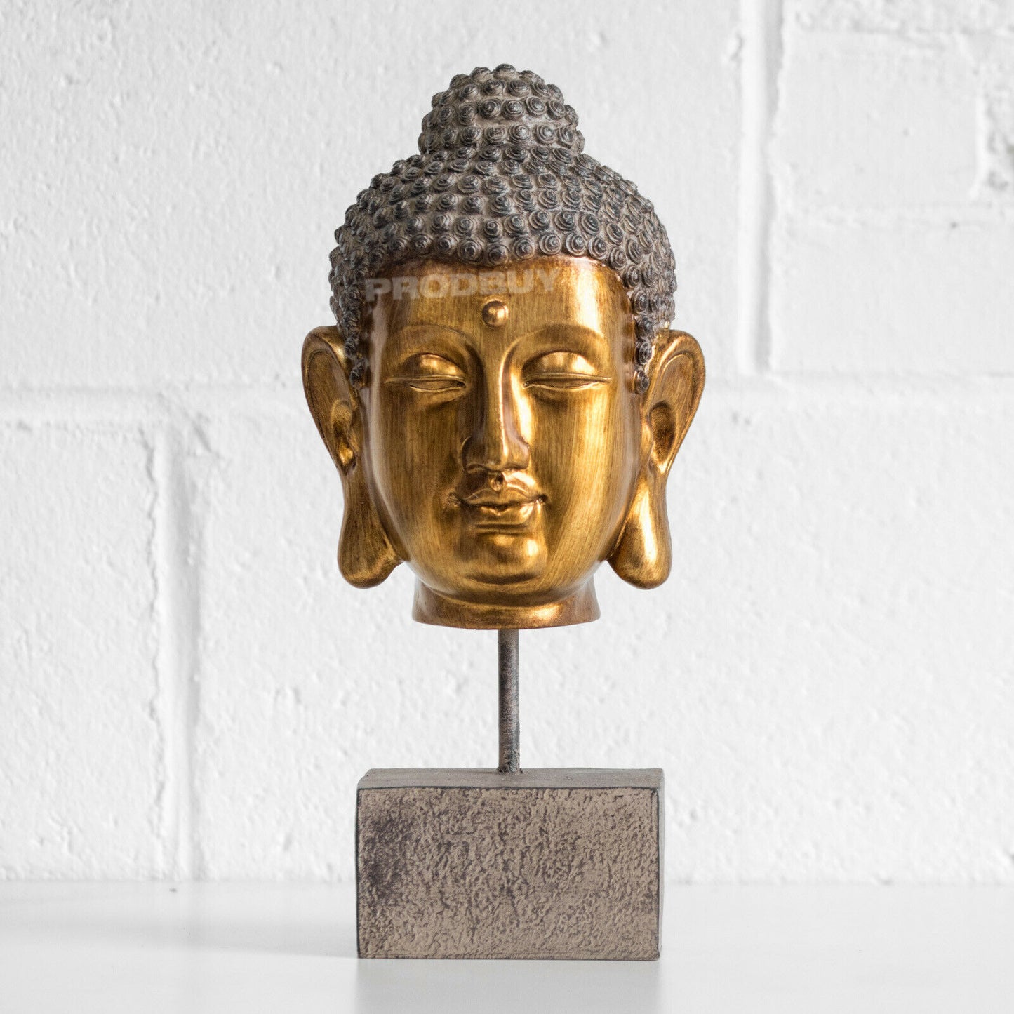 Buddha Head On Stand Ornament Distressed Gold Design