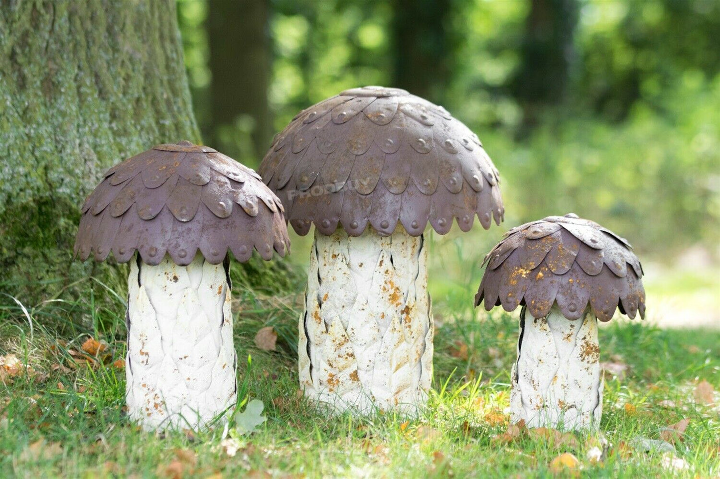 Set of 3 Large Metal Mushroom Garden Ornaments