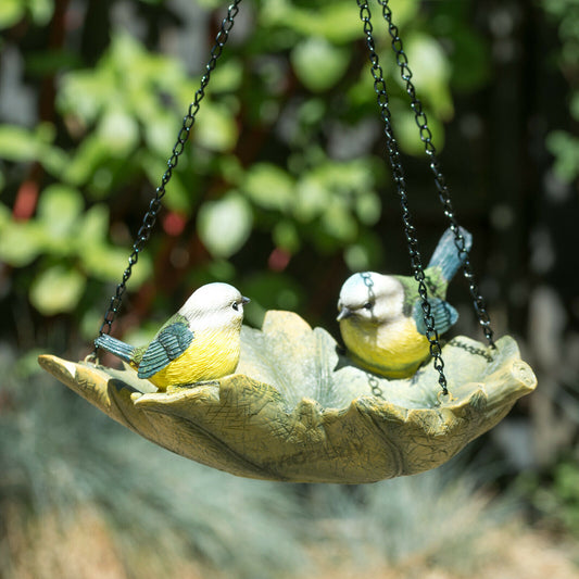 Blue Tits On Leaf Bird Feeder Hanger For Trees Feeding Station