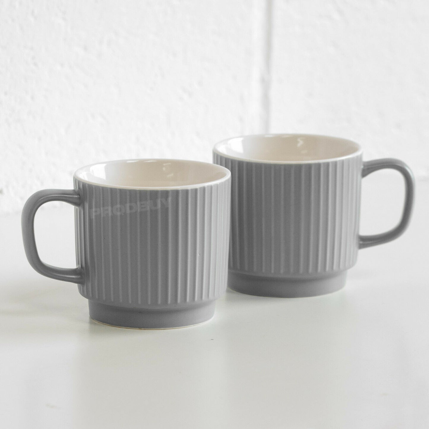 Set of 2 Grey Embossed Lines Mugs