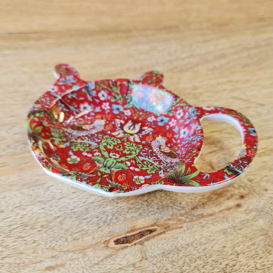 William Morris Red Strawberry Thief Melamine Teabag Holder Tidy