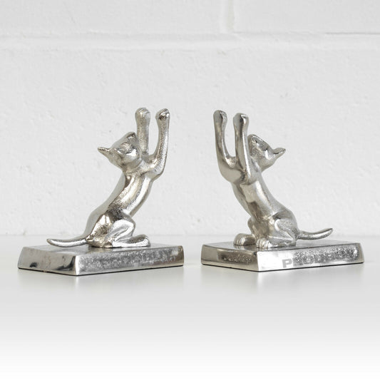 Set of 2 Metal Cute Cat Bookends Quirky Book Stopper