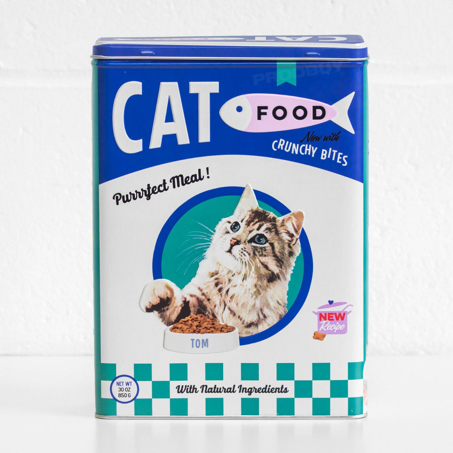 Retro 'Cat Food Crunchy Bites' 4L Metal Storage Tin