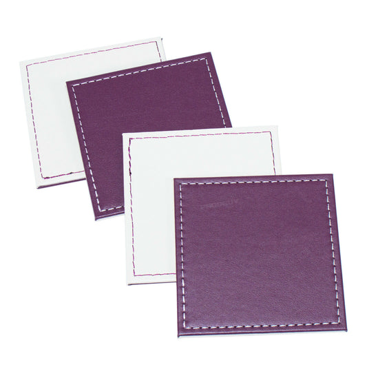 Set of 4 Purple & White Square Faux Leather Coasters