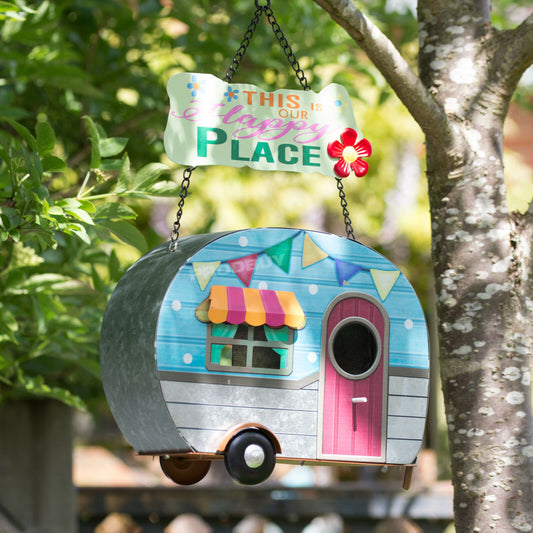 Happy Place Tree Hanging Caravan Bird House Garden Decoration