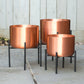 Set of 3 Large Brushed Copper Planters On Stands
