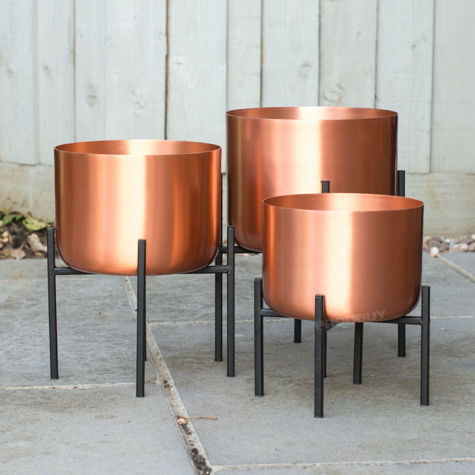 copper plant pot holders Set of 3 Large Brushed Copper Planters On Stands – Robert David Home