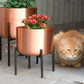 Set of 3 Large Brushed Copper Planters On Stands