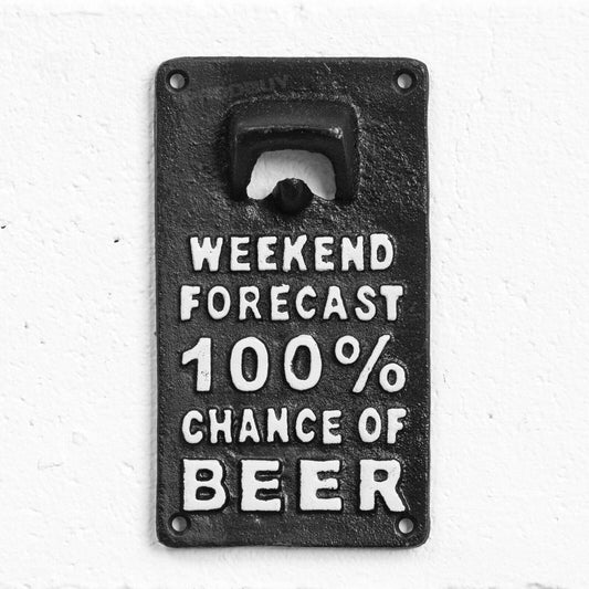 Cast Iron 'Weekend Forecast 100% Chance Of Beer' Wall Sign