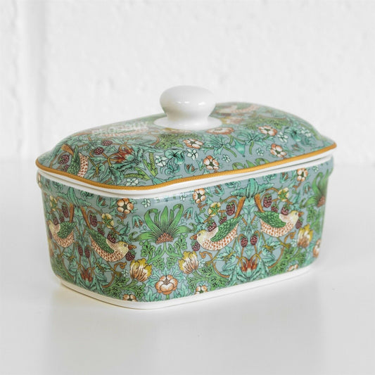 William Morris Teal Strawberry Thief Butter Dish