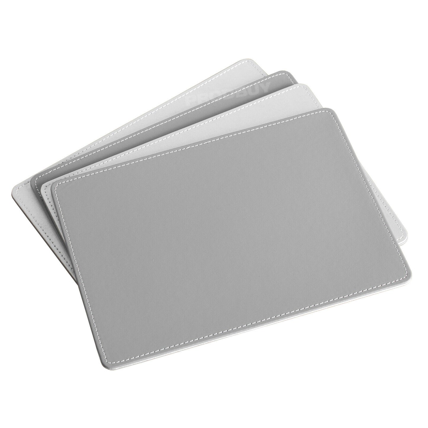 Set of Faux Leather Silver & Grey 4 Placemats & 4 Coasters