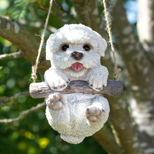 White Puppy Dog Hanging Garden Ornament