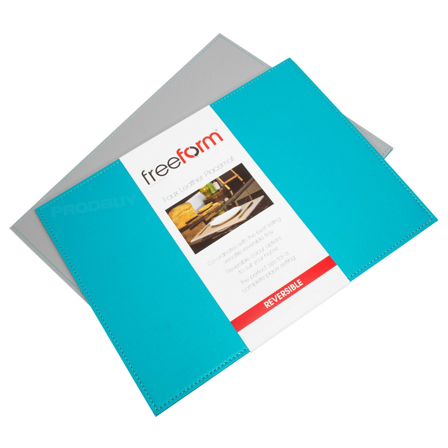Freeform Reversible Placemats Turquoise Grey 40cm Large Faux Leather