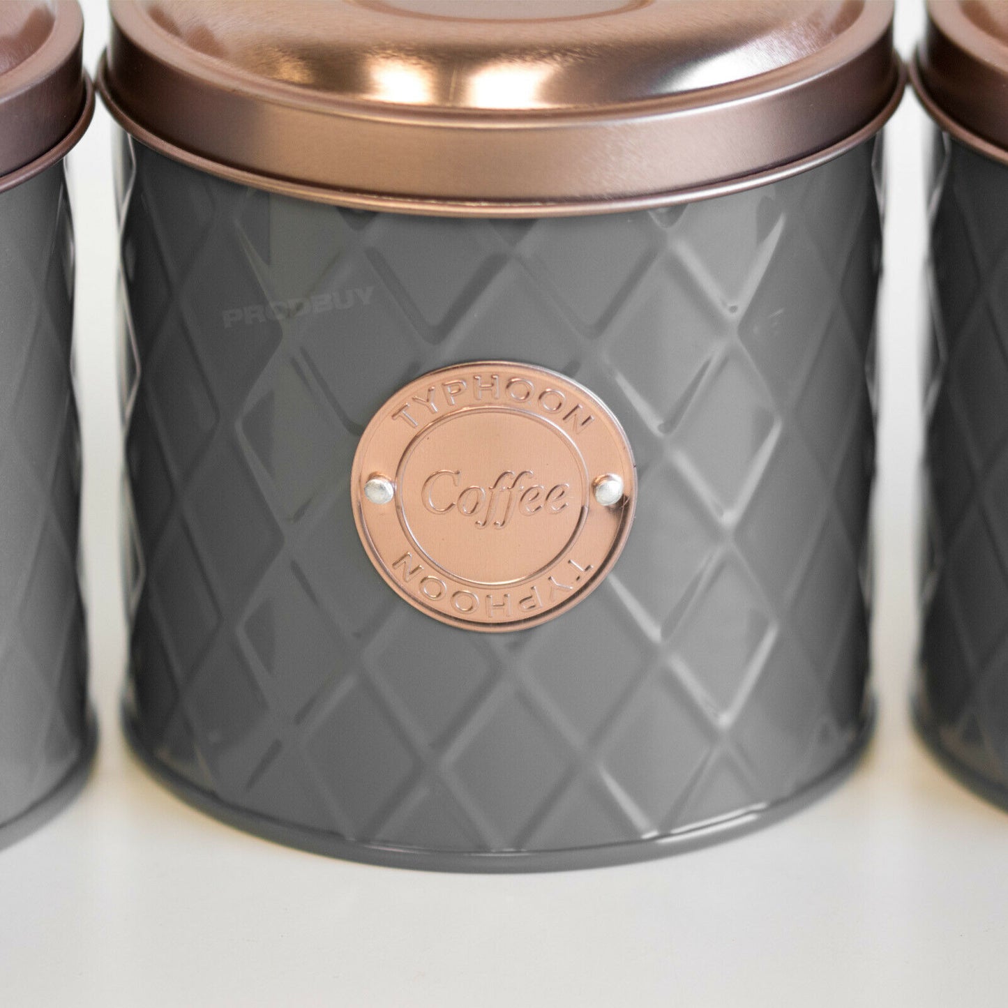 Typhoon Grey 'Tea Coffee Sugar' Canisters with Copper Lids