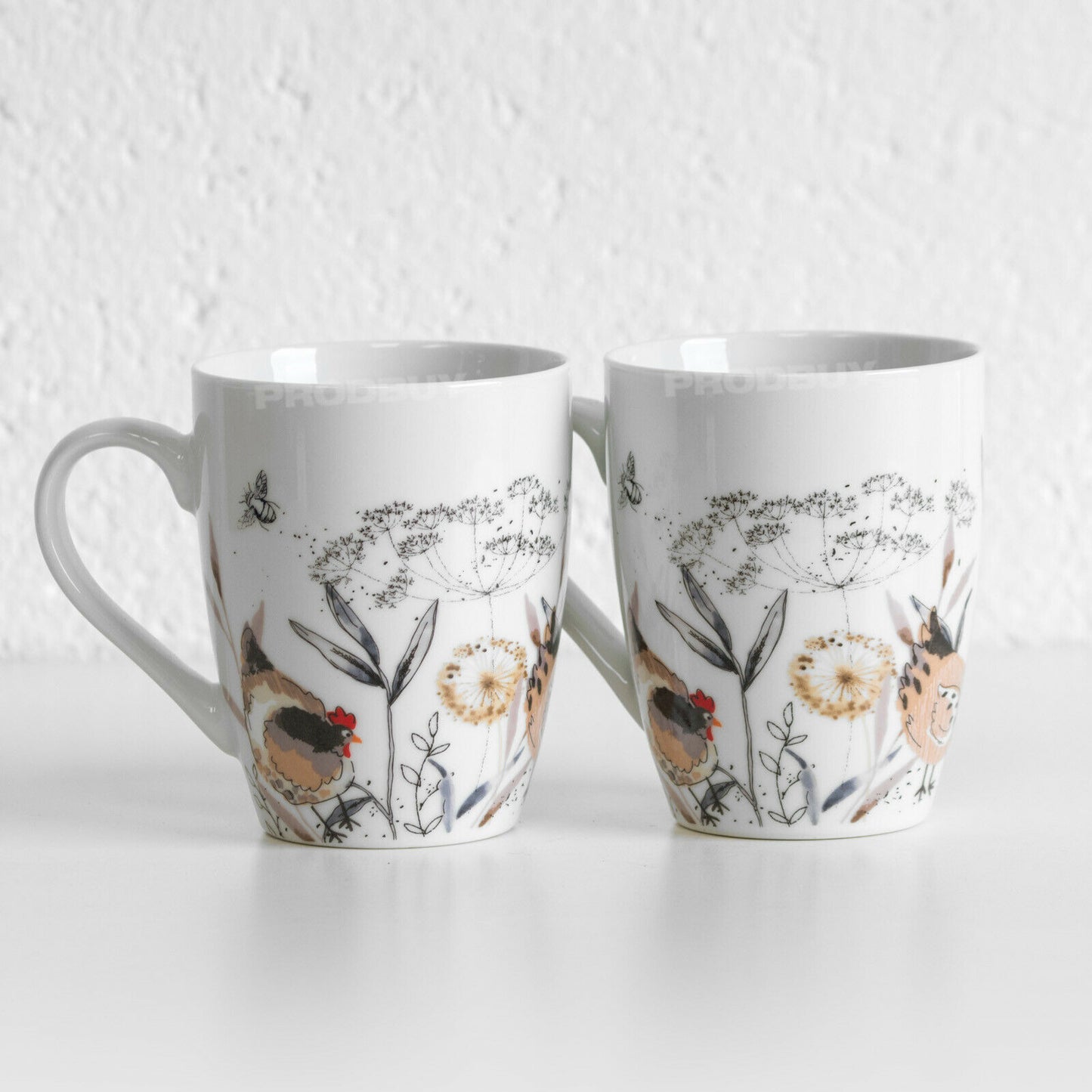 Set of 2 Country Hens Floral Coffee Mugs