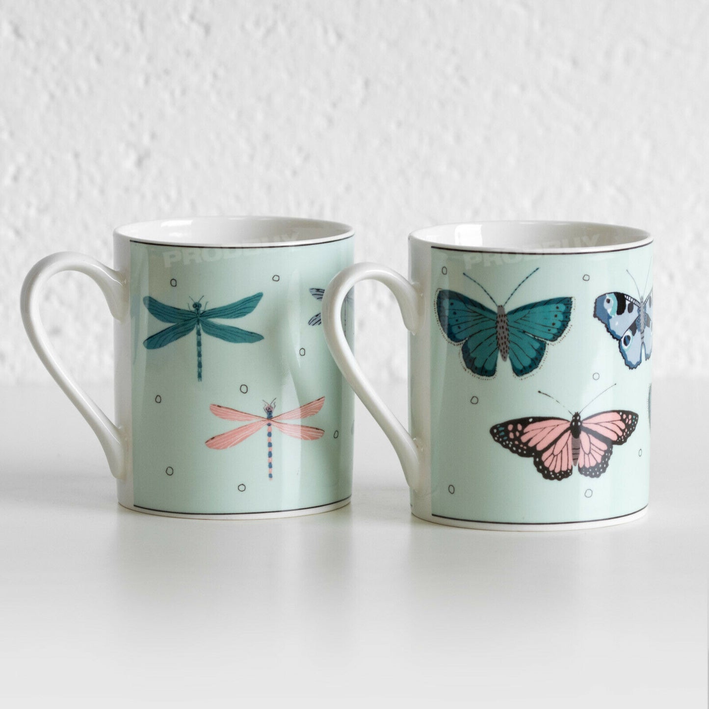Set of 2 Butterfly & Dragonfly Coffee Mugs