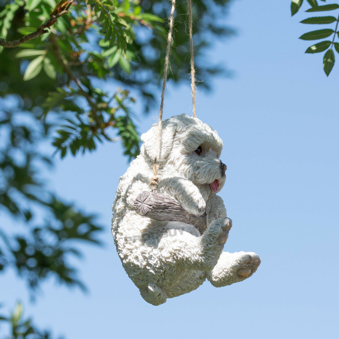 White Puppy Dog Hanging Garden Ornament