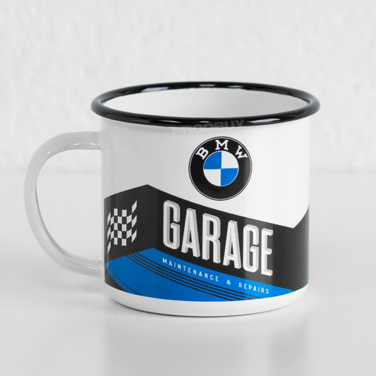 'BMW Garage' Enamel Coffee Mug